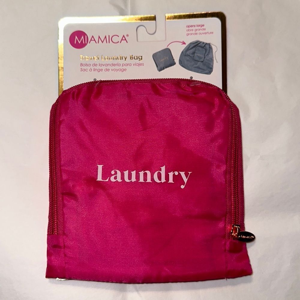 MIAMICA Fuchsia Pink Gold White Foldable Travel “Laundry” Bag